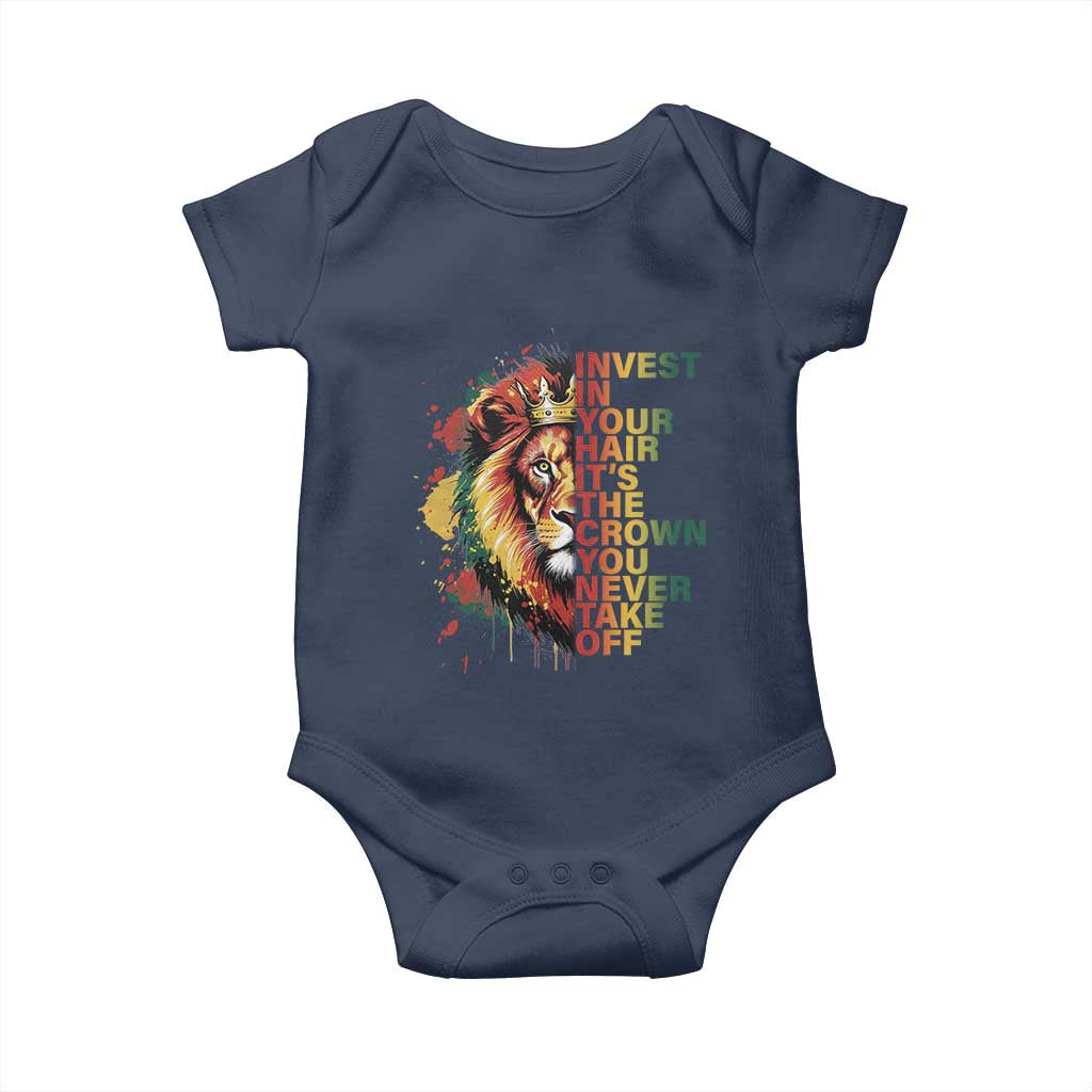 Rasta Lion Baby Onesie Invest In Your Hair It's The Crown You Never Take Off Jamaican Pride TS11 Navy Print Your Wear