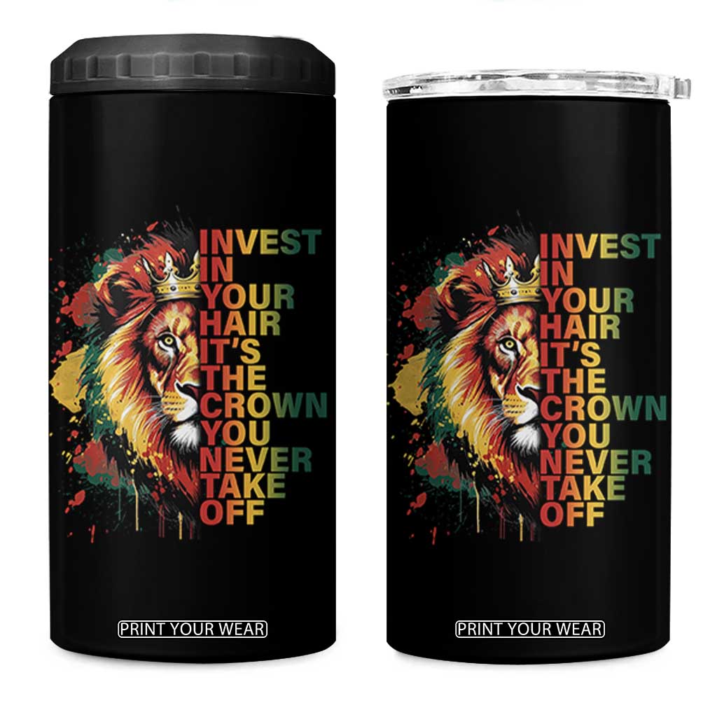 Rasta Lion 4 in 1 Can Cooler Tumbler Invest In Your Hair It's The Crown You Never Take Off Jamaican Pride TS11 One Size: 16 oz Black Print Your Wear