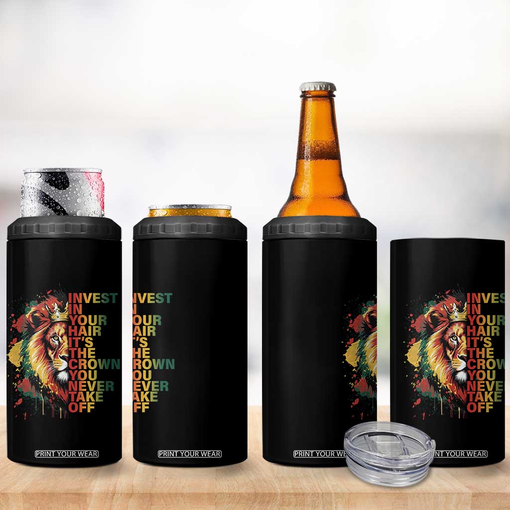 Rasta Lion 4 in 1 Can Cooler Tumbler Invest In Your Hair It's The Crown You Never Take Off Jamaican Pride TS11 Print Your Wear