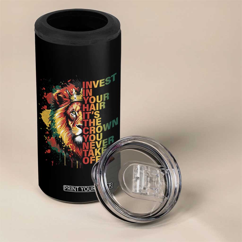 Rasta Lion 4 in 1 Can Cooler Tumbler Invest In Your Hair It's The Crown You Never Take Off Jamaican Pride TS11 Print Your Wear