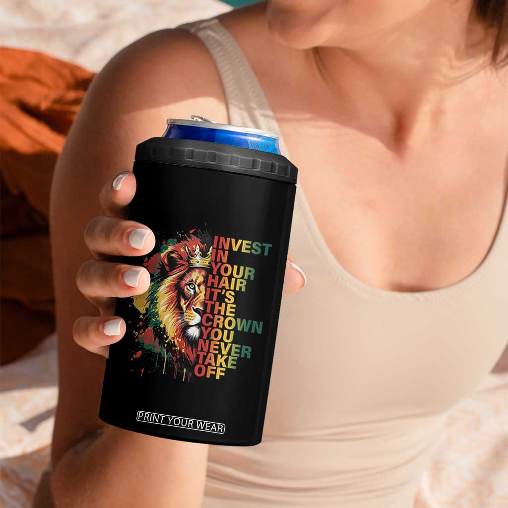 Rasta Lion 4 in 1 Can Cooler Tumbler Invest In Your Hair It's The Crown You Never Take Off Jamaican Pride TS11 Print Your Wear