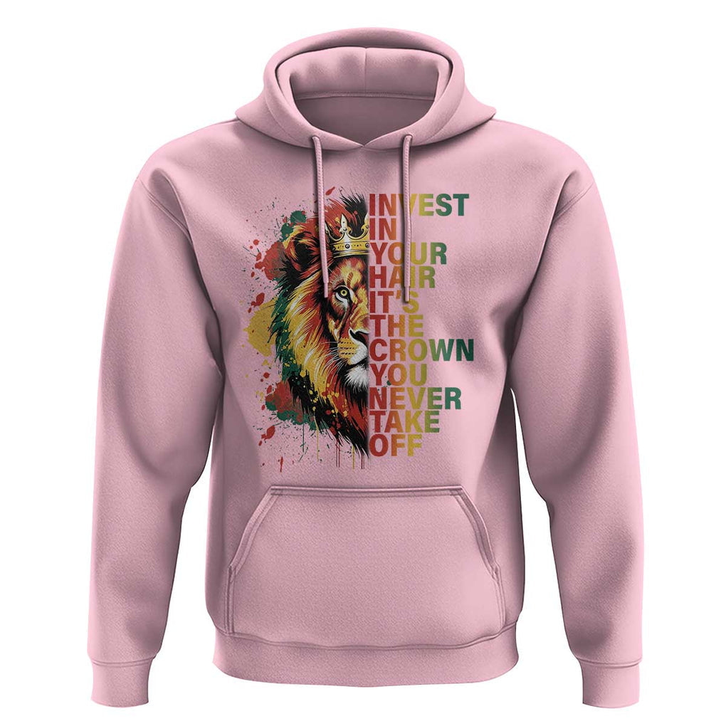 Rasta Lion Hoodie Invest In Your Hair It's The Crown You Never Take Off Jamaican Pride TS11 Light Pink Print Your Wear