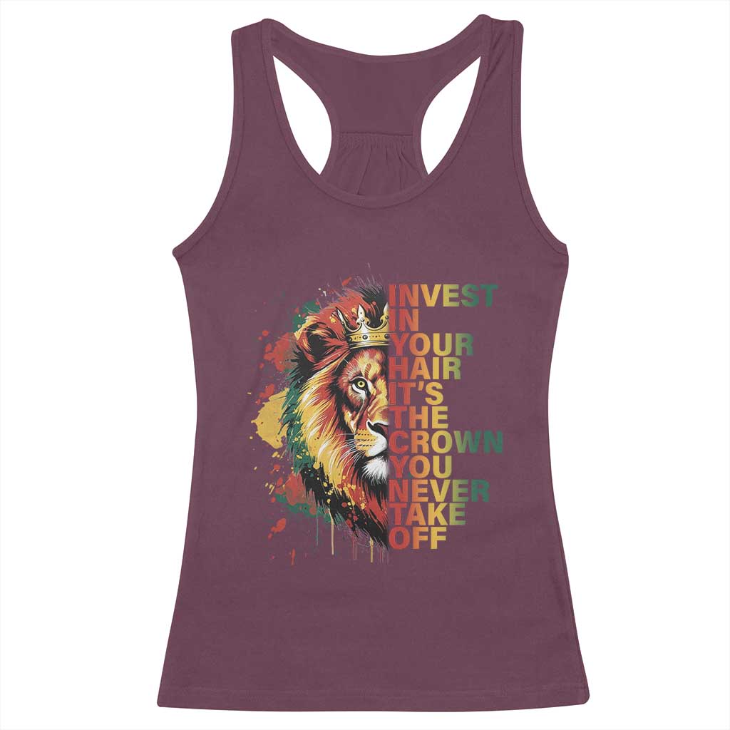 Rasta Lion Racerback Tank Top Invest In Your Hair It's The Crown You Never Take Off Jamaican Pride TS11 Maroon Print Your Wear