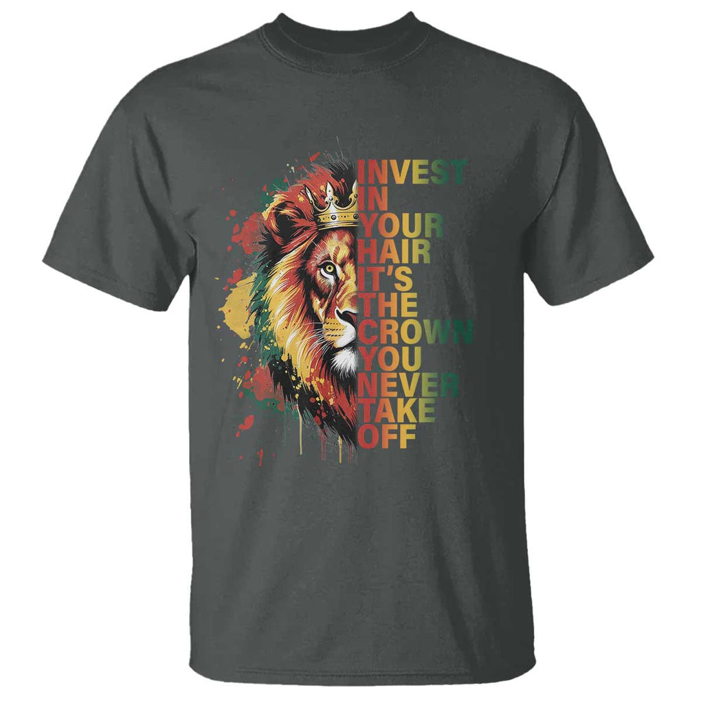 Rasta Lion T Shirt Invest In Your Hair It's The Crown You Never Take Off Jamaican Pride TS11 Dark Heather Print Your Wear