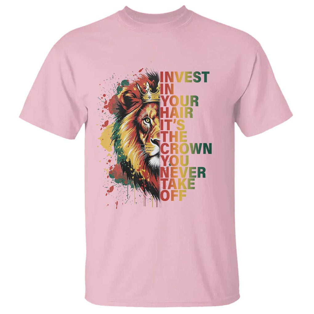 Rasta Lion T Shirt Invest In Your Hair It's The Crown You Never Take Off Jamaican Pride TS11 Light Pink Print Your Wear