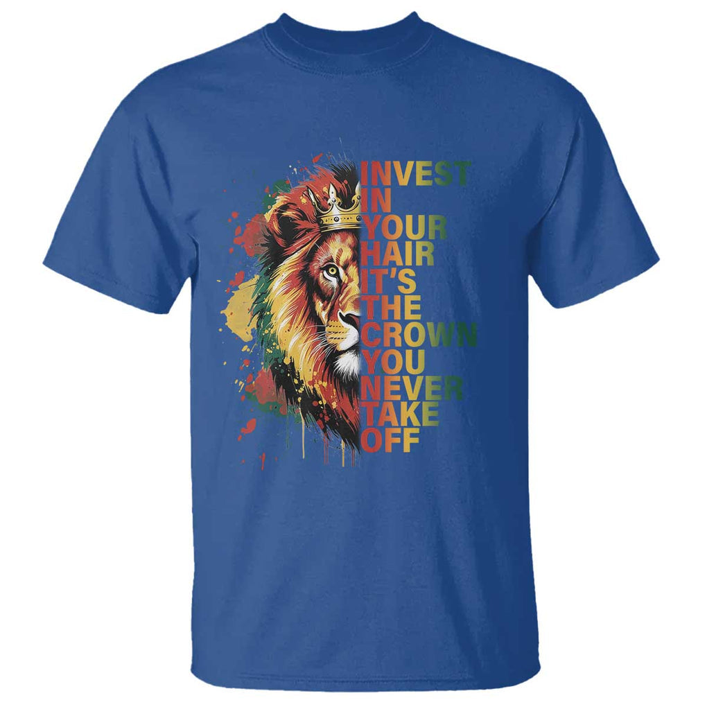 Rasta Lion T Shirt Invest In Your Hair It's The Crown You Never Take Off Jamaican Pride TS11 Royal Blue Print Your Wear
