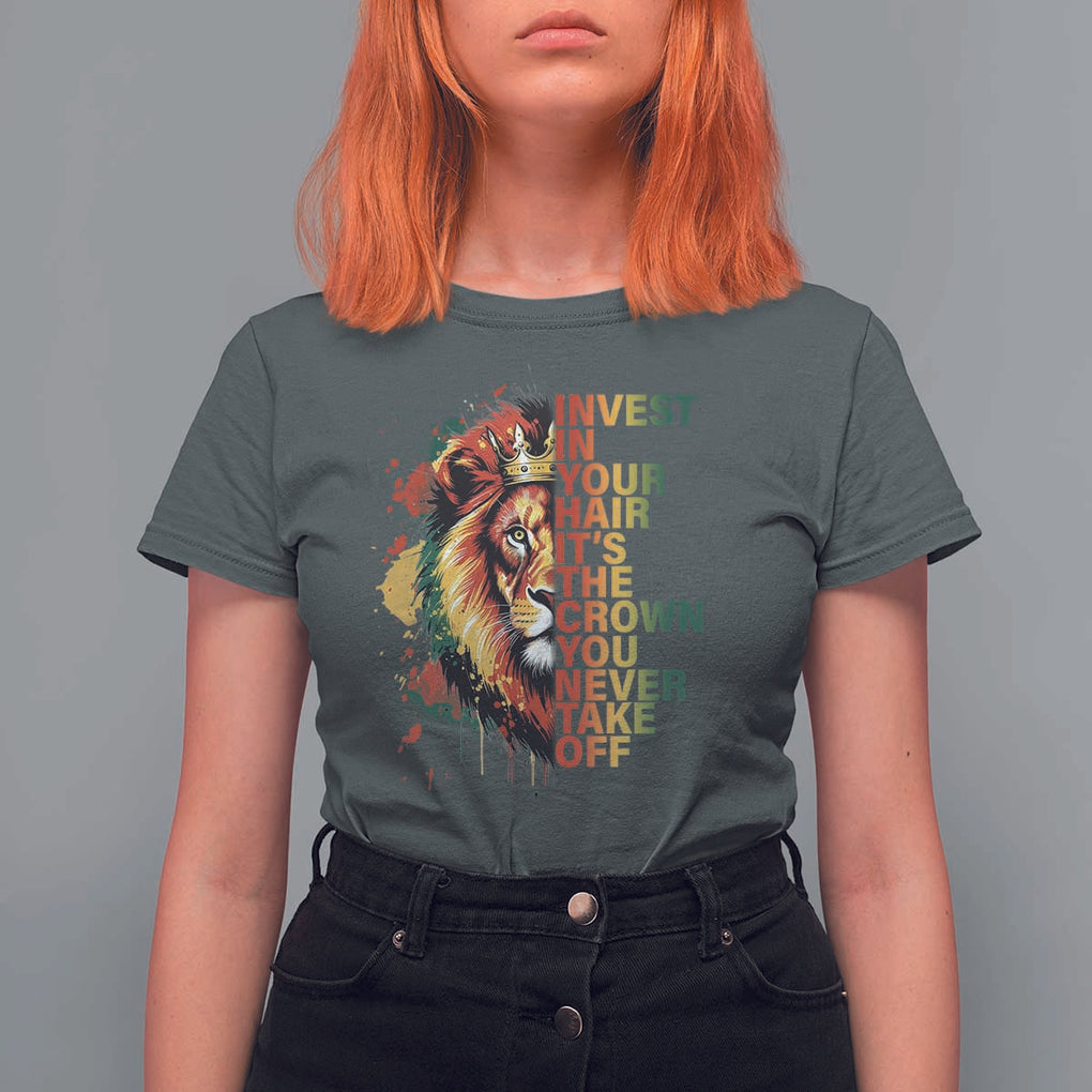 Rasta Lion T Shirt For Women Invest In Your Hair It's The Crown You Never Take Off Jamaican Pride TS11 Dark Heather Print Your Wear
