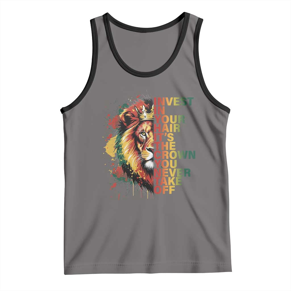 Rasta Lion Tank Top Invest In Your Hair It's The Crown You Never Take Off Jamaican Pride TS11 Deep Heather Black Print Your Wear