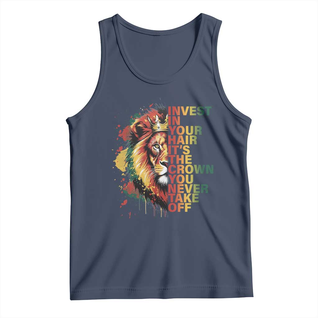 Rasta Lion Tank Top Invest In Your Hair It's The Crown You Never Take Off Jamaican Pride TS11 Navy Print Your Wear