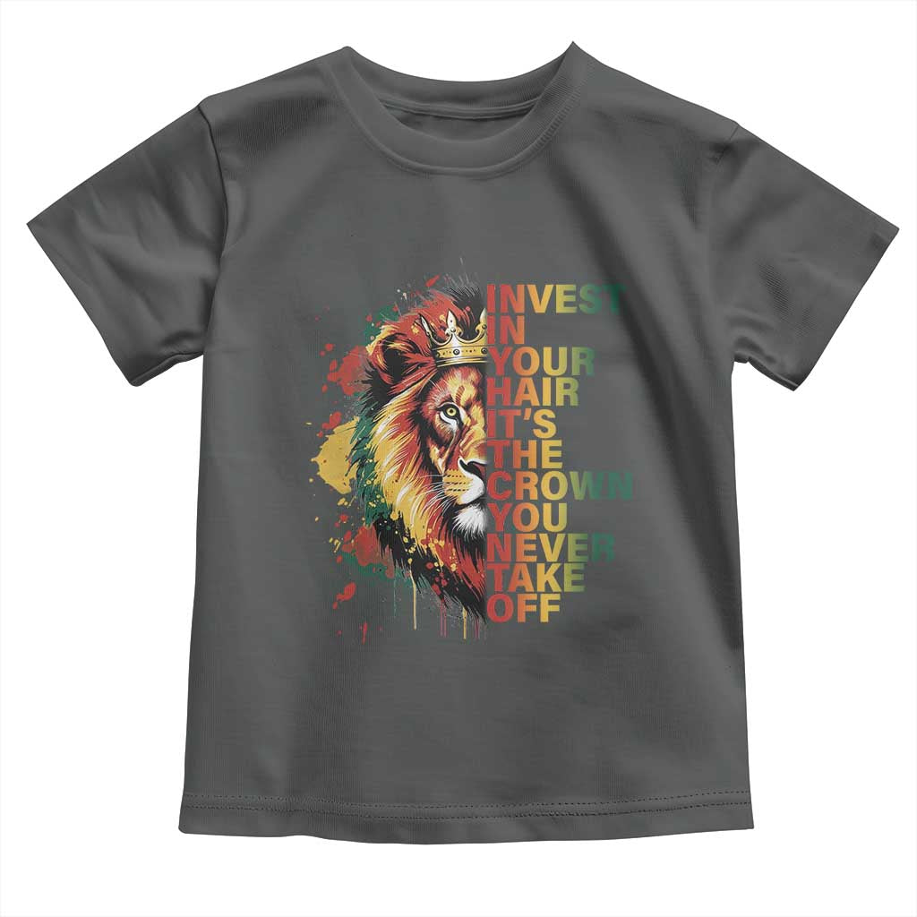 Rasta Lion Toddler T Shirt Invest In Your Hair It's The Crown You Never Take Off Jamaican Pride TS11 Dark Heather Print Your Wear
