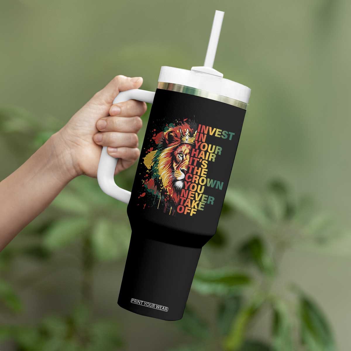 Rasta Lion Tumbler With Handle Invest In Your Hair It's The Crown You Never Take Off Jamaican Pride TS11 Print Your Wear