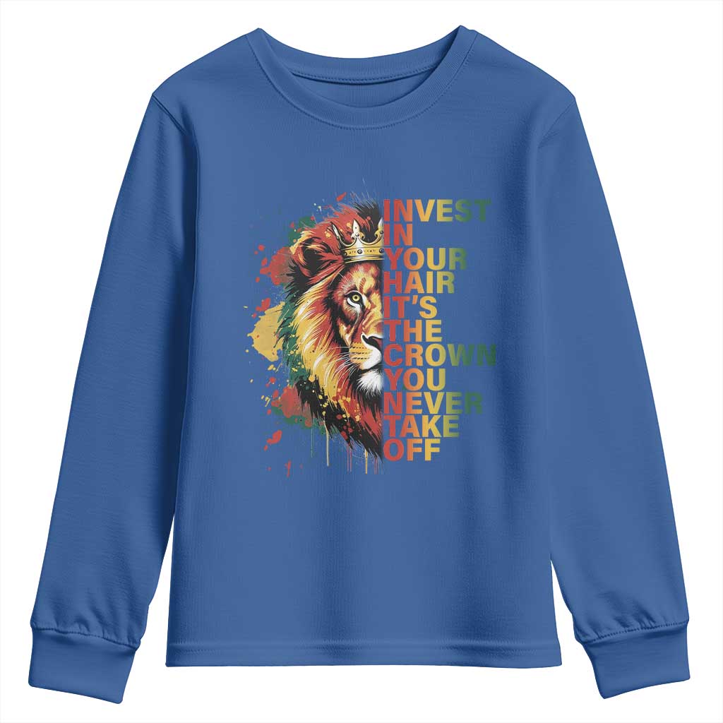 Rasta Lion Youth Sweatshirt Invest In Your Hair It's The Crown You Never Take Off Jamaican Pride TS11 Royal Blue Print Your Wear