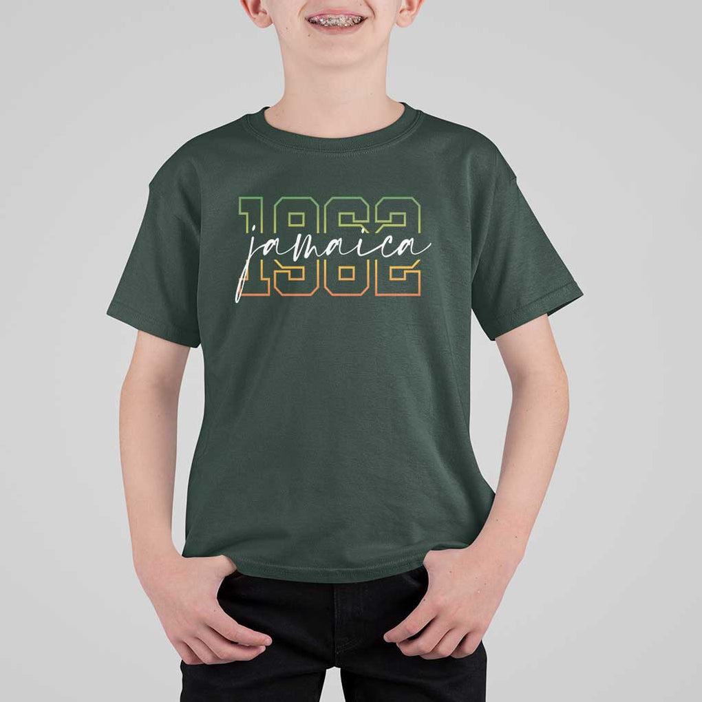 Proud Jamaican T Shirt For Kid Jamaica 1962 Rasta Flag TS11 Dark Forest Green Print Your Wear