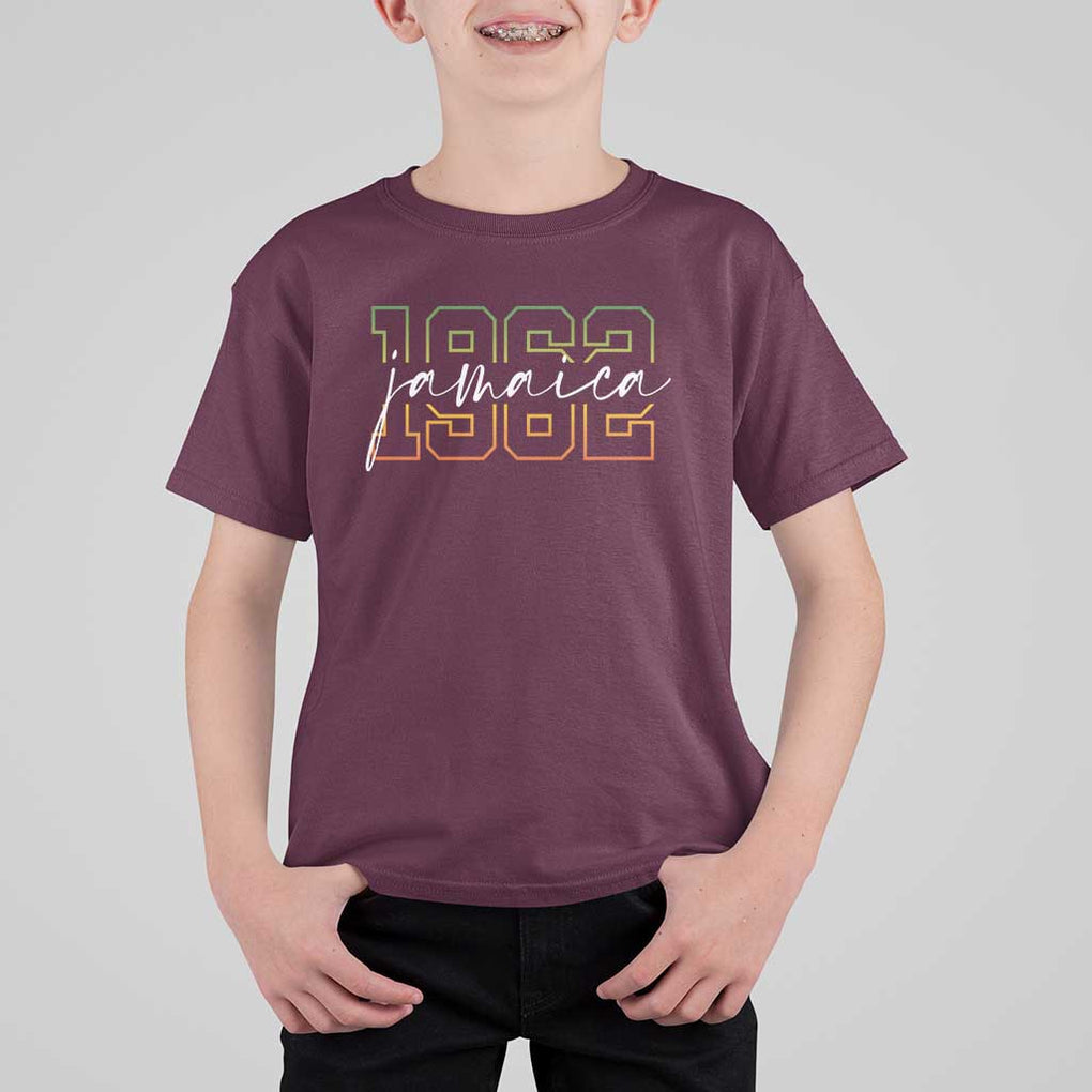 Proud Jamaican T Shirt For Kid Jamaica 1962 Rasta Flag TS11 Maroon Print Your Wear