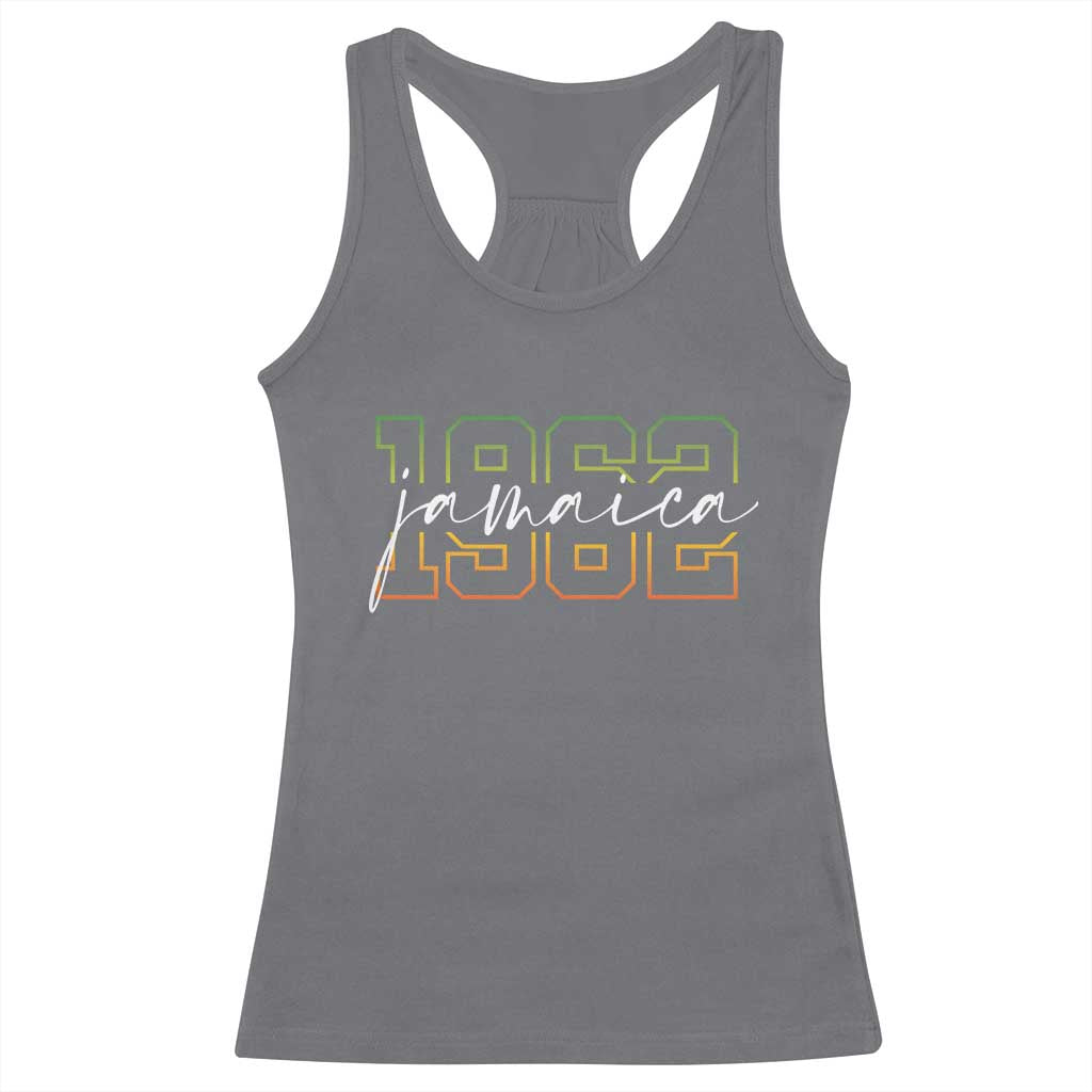 Proud Jamaican Racerback Tank Top Jamaica 1962 Rasta Flag TS11 Charcoal Print Your Wear