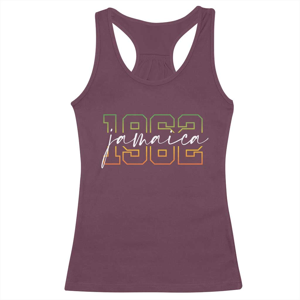 Proud Jamaican Racerback Tank Top Jamaica 1962 Rasta Flag TS11 Maroon Print Your Wear