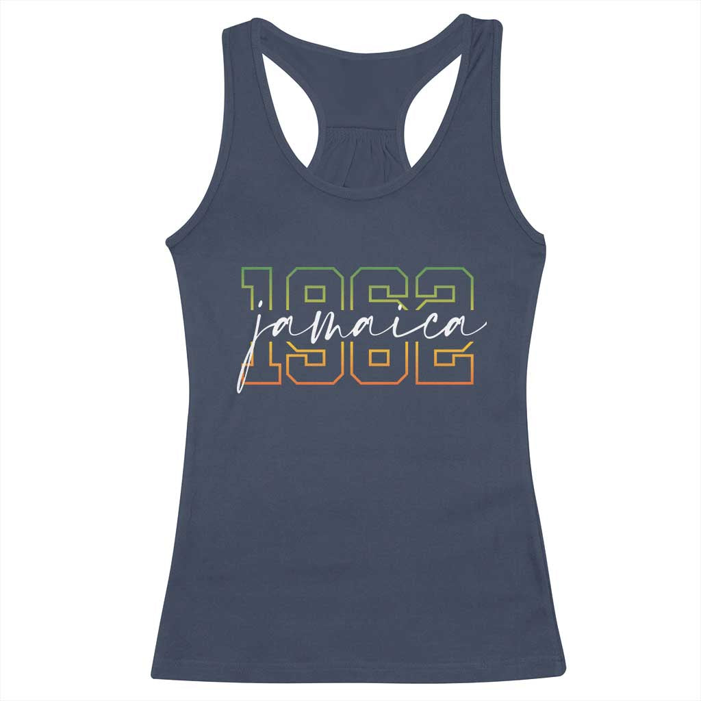 Proud Jamaican Racerback Tank Top Jamaica 1962 Rasta Flag TS11 Navy Print Your Wear