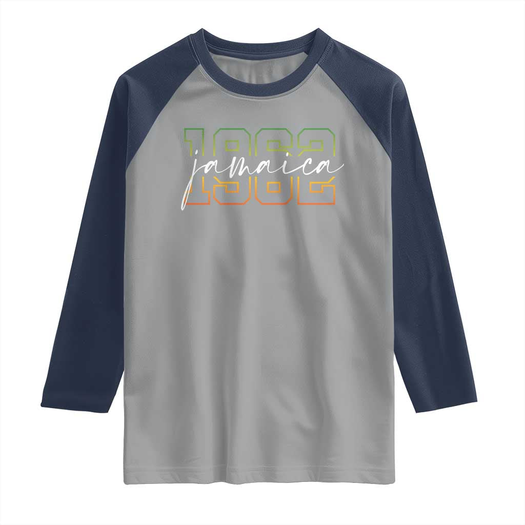 Proud Jamaican Raglan Shirt Jamaica 1962 Rasta Flag TS11 Sport Gray Navy Print Your Wear