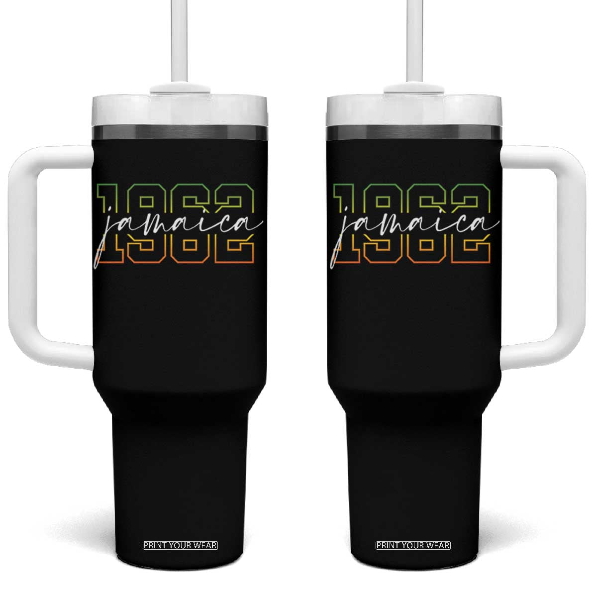 Proud Jamaican Tumbler With Handle Jamaica 1962 Rasta Flag TS11 One Size: 40 oz Black Print Your Wear