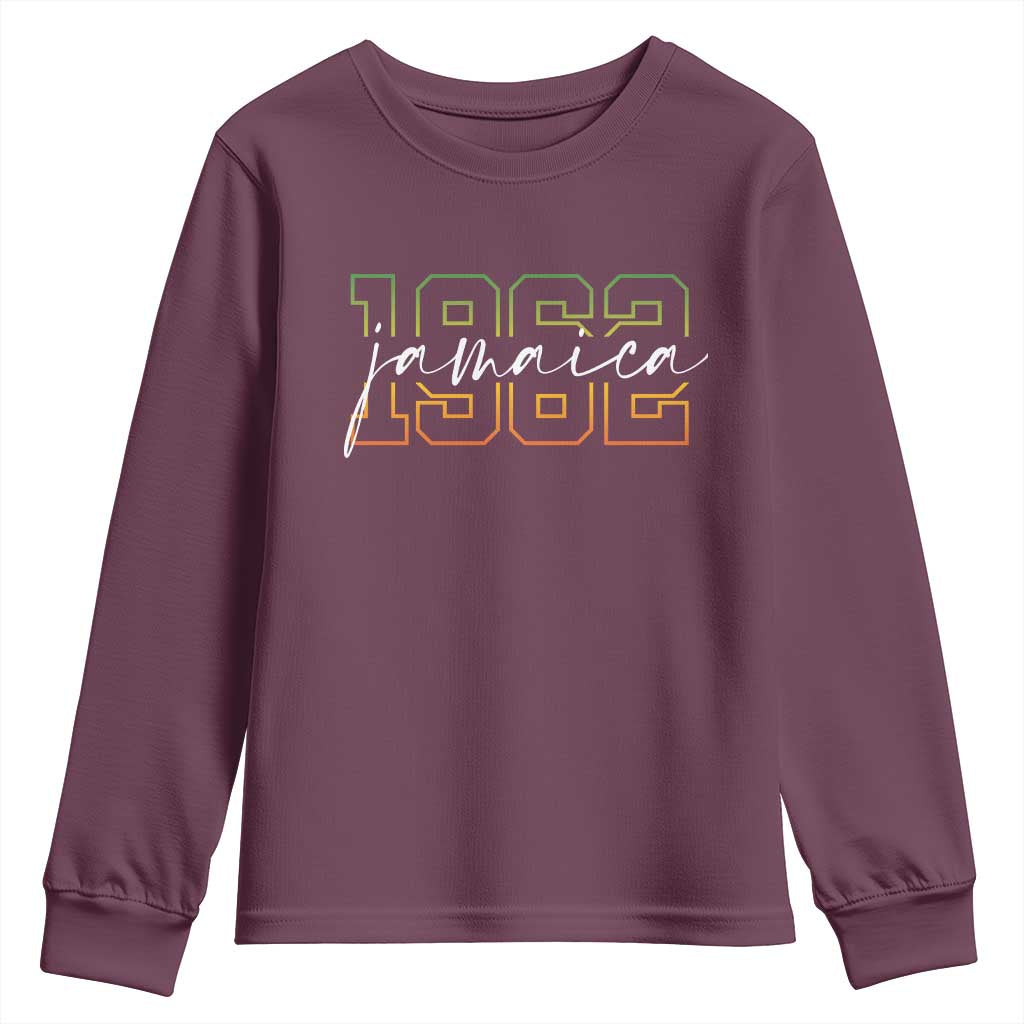 Proud Jamaican Youth Sweatshirt Jamaica 1962 Rasta Flag TS11 Maroon Print Your Wear