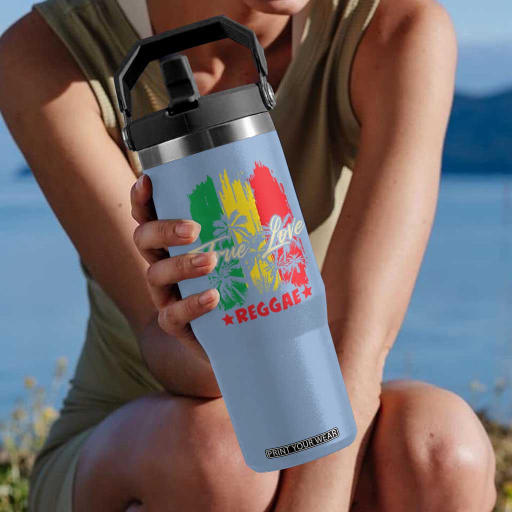 True Love Reggae Flip Straw Tumbler Jamaican Rasta Music Palm Tree TS11 One Size: 30 oz Light Blue Print Your Wear