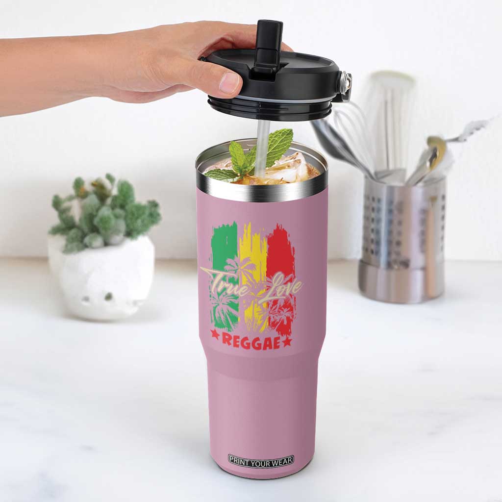 True Love Reggae Flip Straw Tumbler Jamaican Rasta Music Palm Tree TS11 One Size: 30 oz Light Pink Print Your Wear