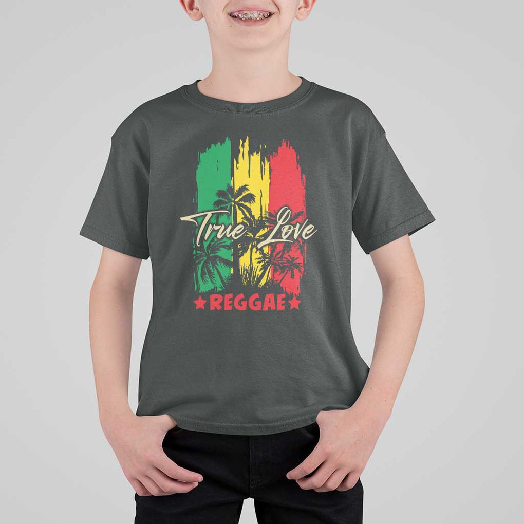 True Love Reggae T Shirt For Kid Jamaican Rasta Music Palm Tree TS11 Dark Heather Print Your Wear