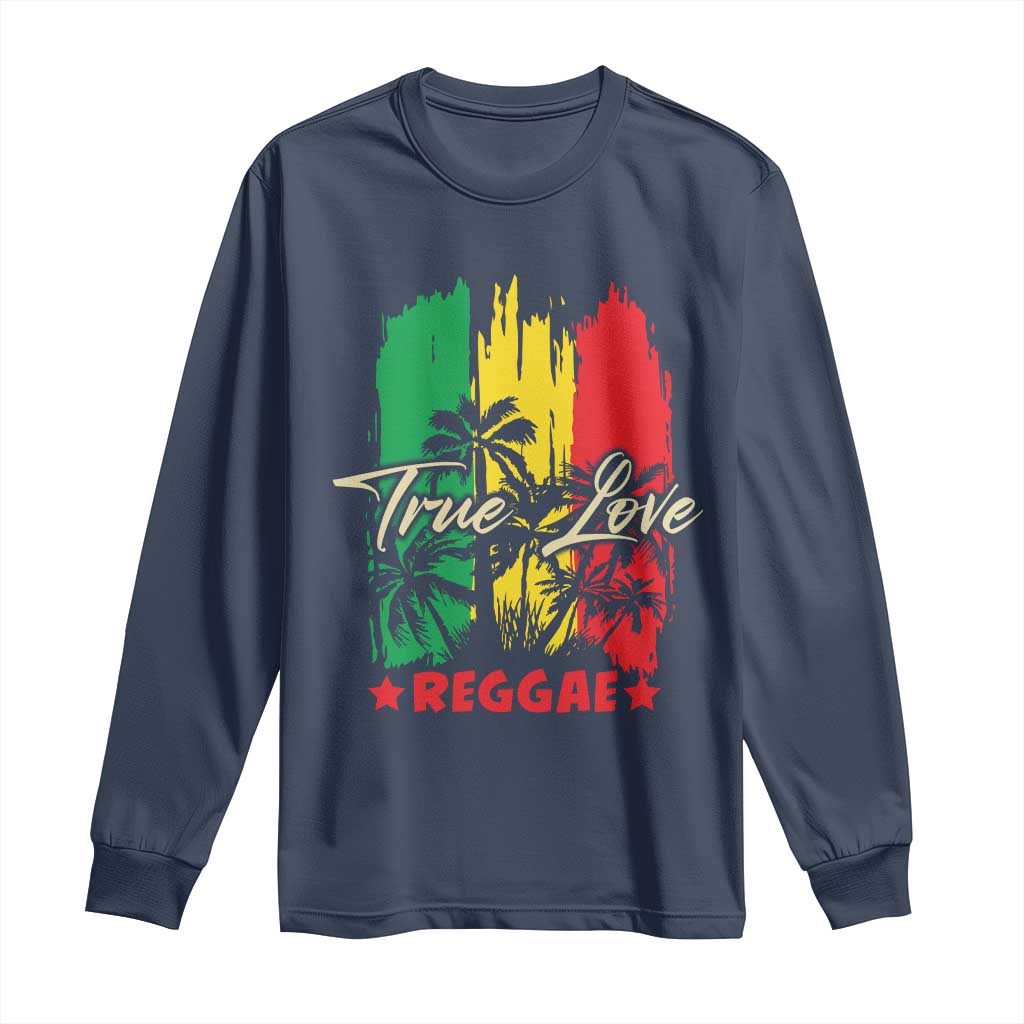 True Love Reggae Long Sleeve Shirt Jamaican Rasta Music Palm Tree TS11 Navy Print Your Wear
