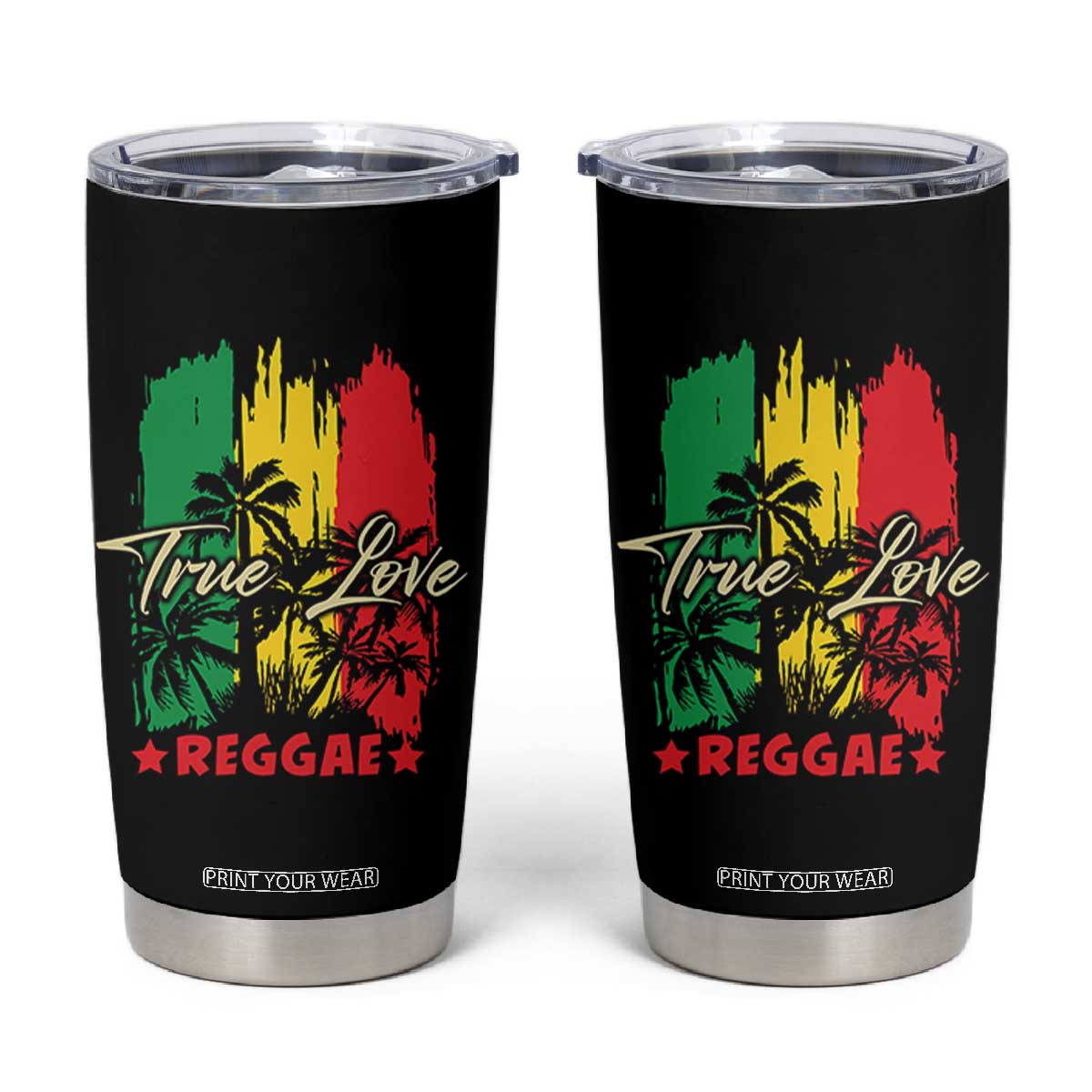 True Love Reggae Tumbler Cup Jamaican Rasta Music Palm Tree TS11 Black Print Your Wear