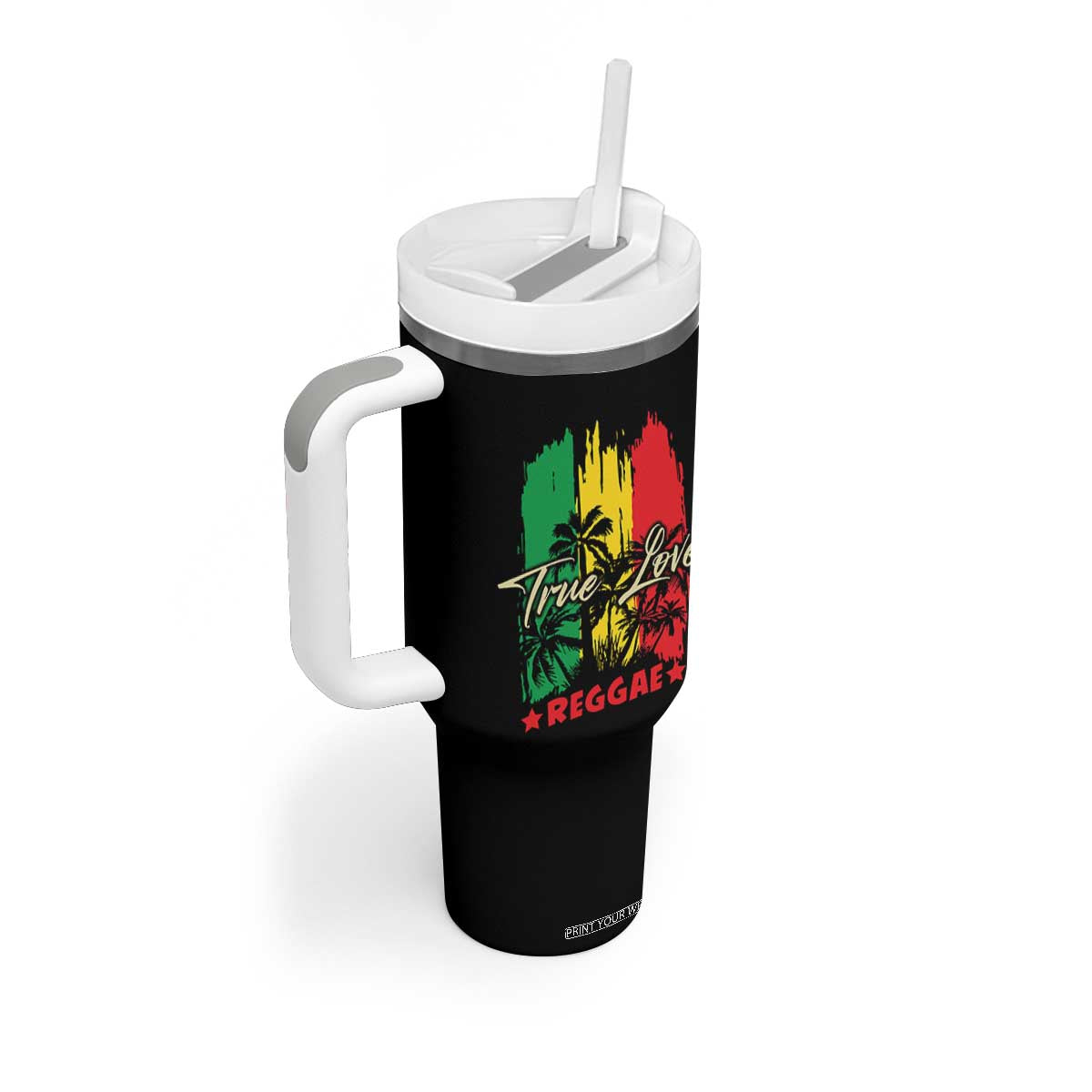True Love Reggae Tumbler With Handle Jamaican Rasta Music Palm Tree TS11 Print Your Wear