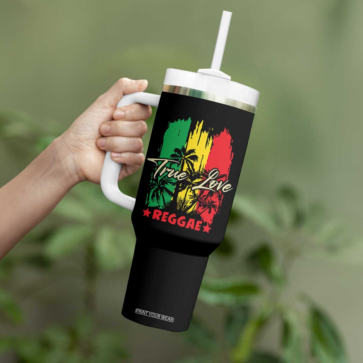 True Love Reggae Tumbler With Handle Jamaican Rasta Music Palm Tree TS11 Print Your Wear