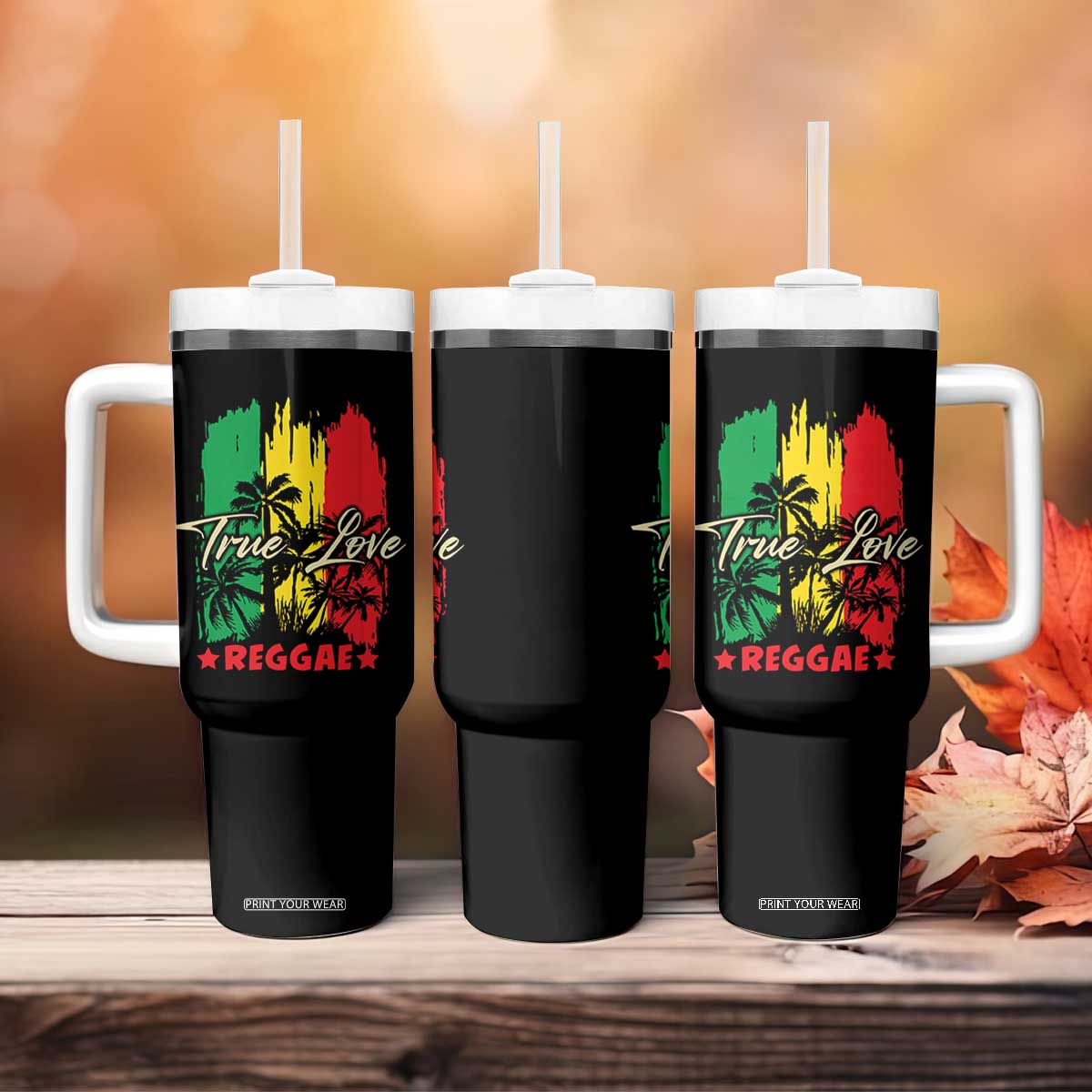 True Love Reggae Tumbler With Handle Jamaican Rasta Music Palm Tree TS11 Print Your Wear