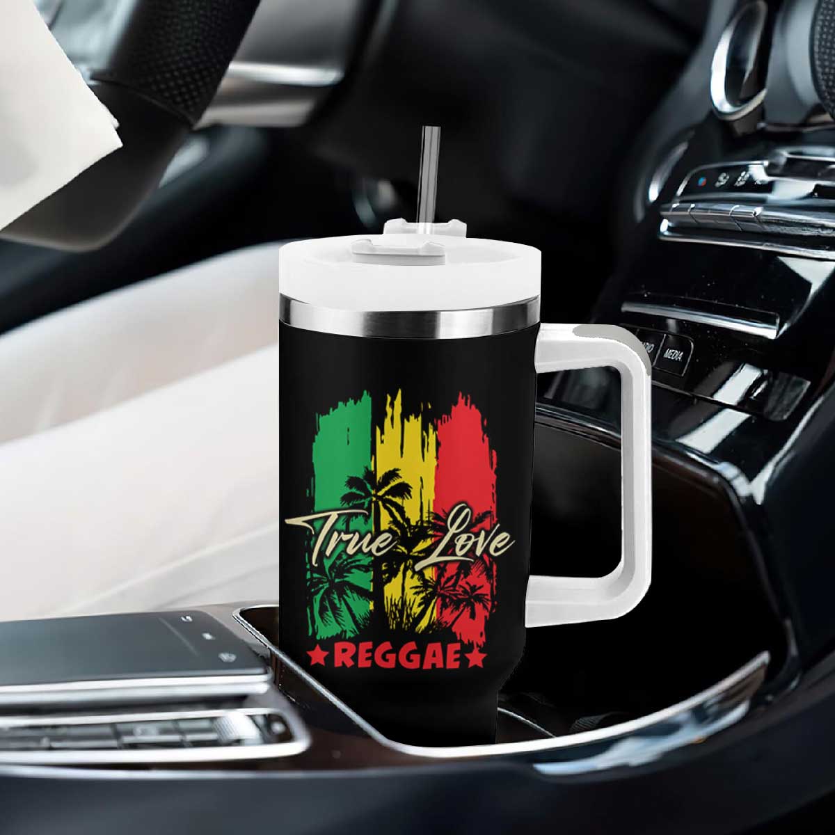 True Love Reggae Tumbler With Handle Jamaican Rasta Music Palm Tree TS11 Print Your Wear