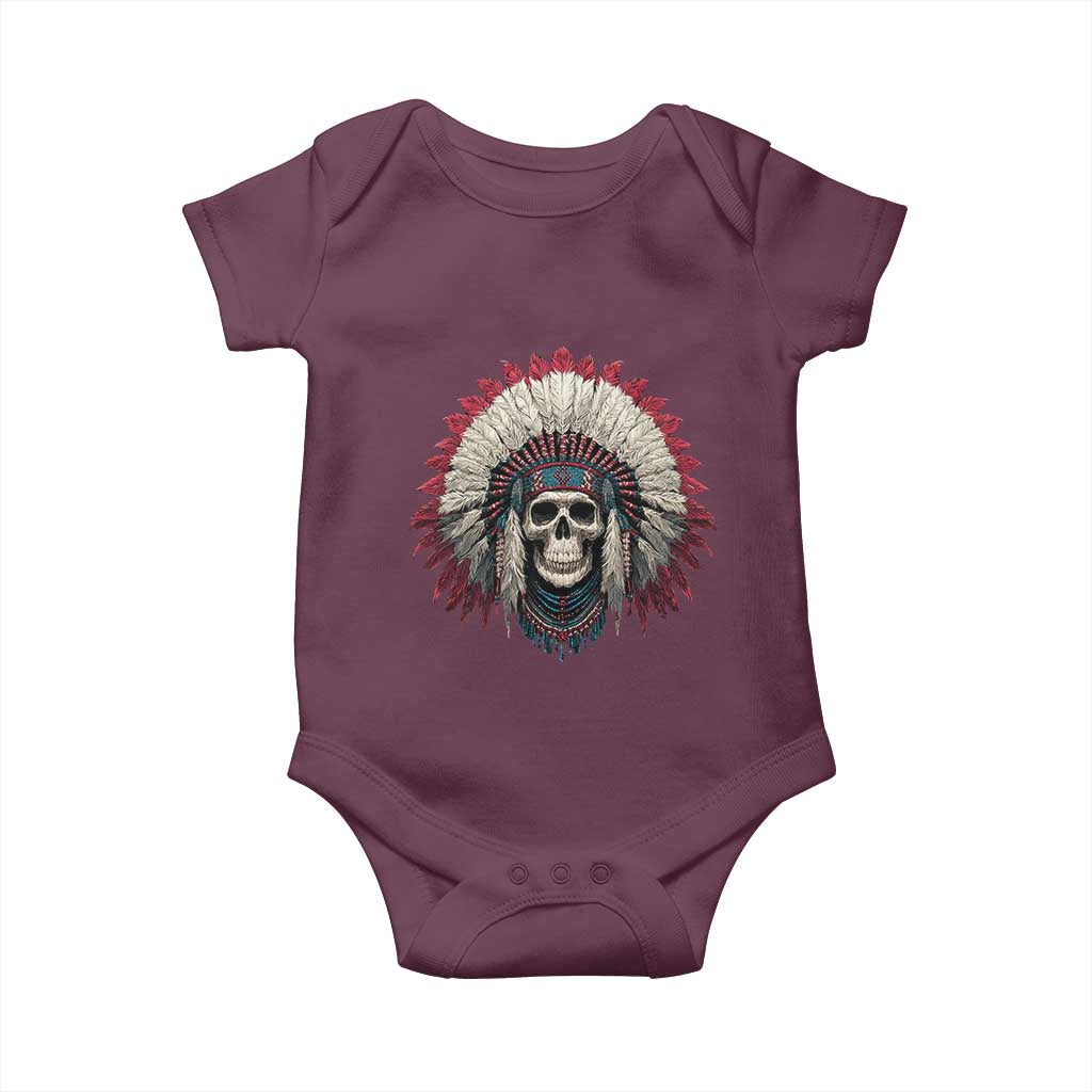 Native American Indian Chief Skull Headdress Baby Onesie TS11 Maroon Print Your Wear