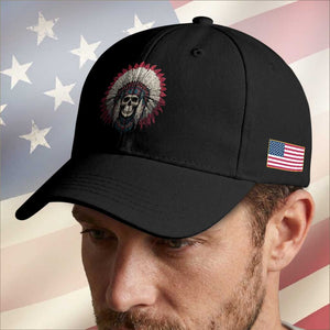 Native American Indian Chief Skull Headdress Baseball Cap