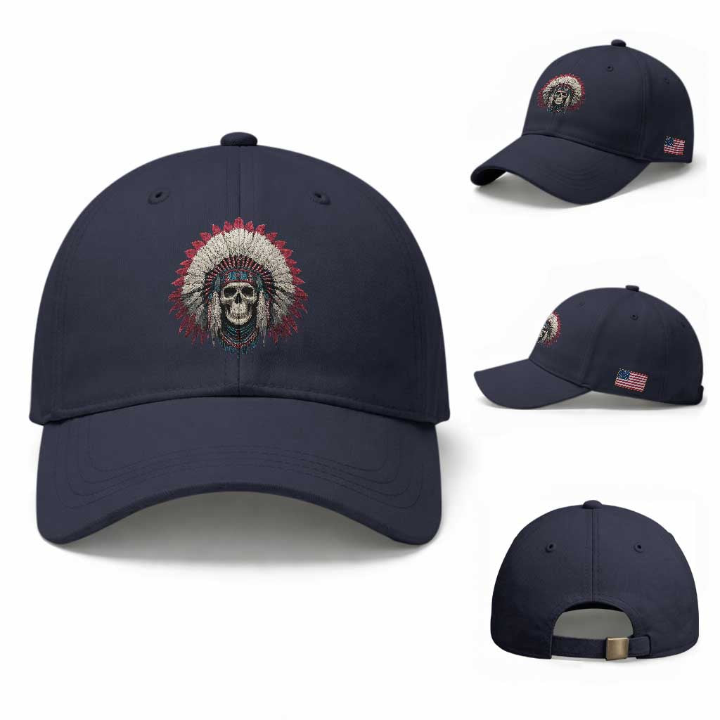 Native American Indian Chief Skull Headdress Baseball Cap
