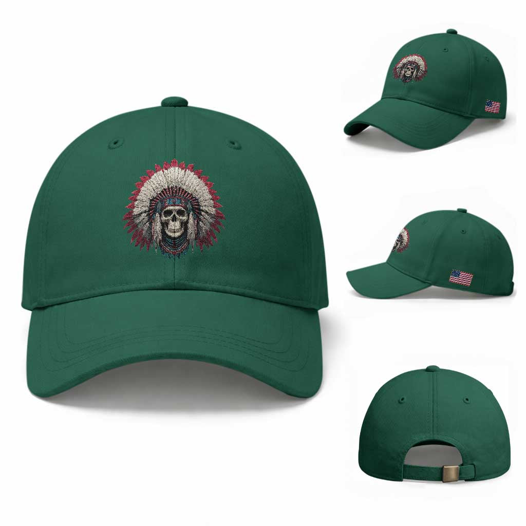 Native American Indian Chief Skull Headdress Baseball Cap