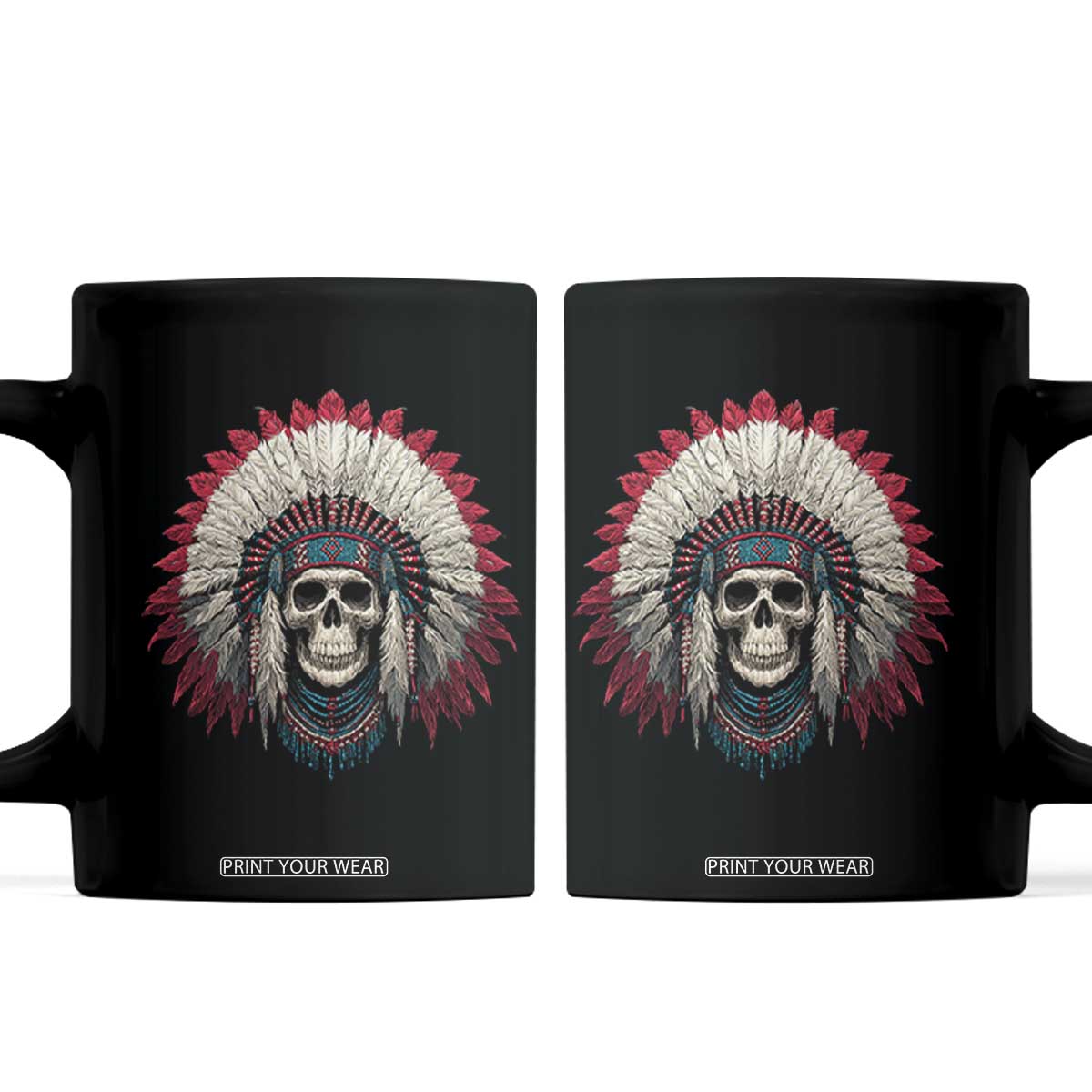 Native American Indian Chief Skull Headdress Coffee Mug TS11 Black Print Your Wear