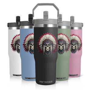 Native American Indian Chief Skull Headdress Flip Straw Tumbler TS11 Print Your Wear