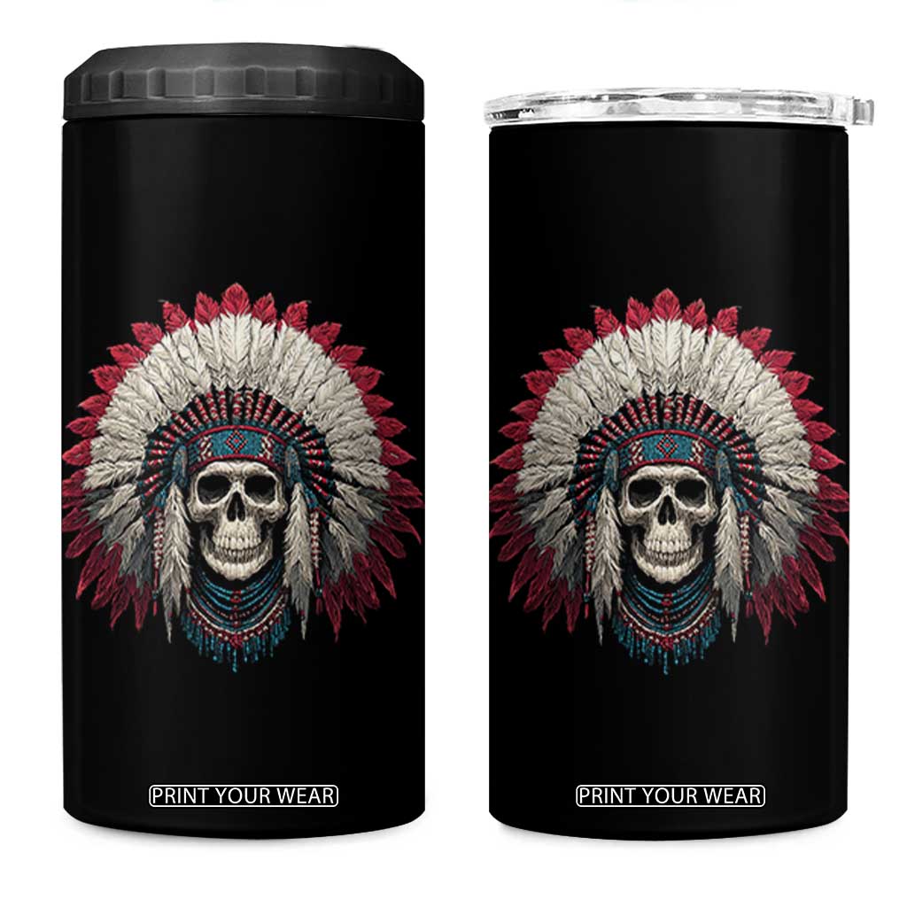 Native American Indian Chief Skull Headdress 4 in 1 Can Cooler Tumbler TS11 One Size: 16 oz Black Print Your Wear