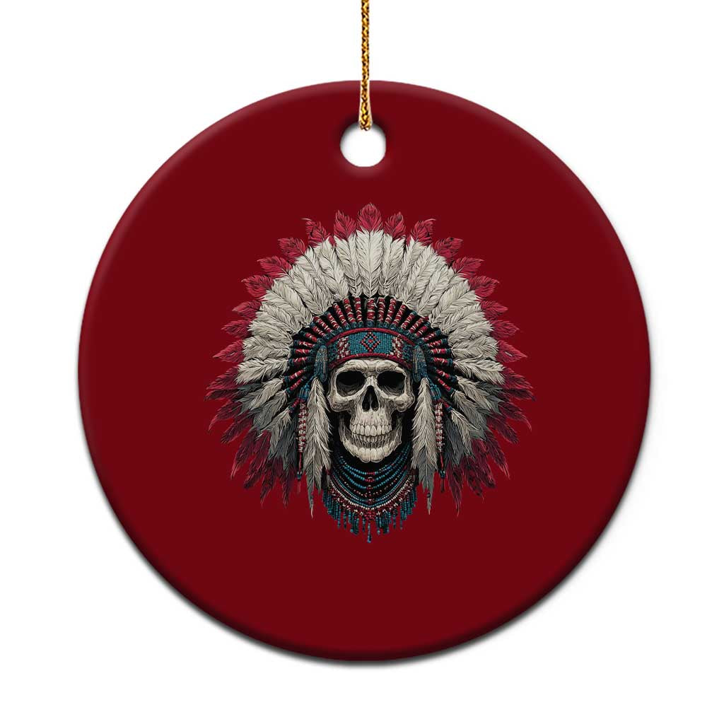 Native American Indian Chief Skull Headdress Ceramic Ornament