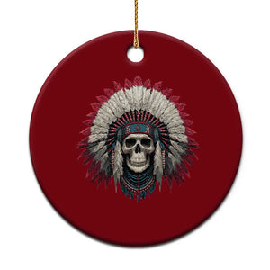 Native American Indian Chief Skull Headdress Ceramic Ornament