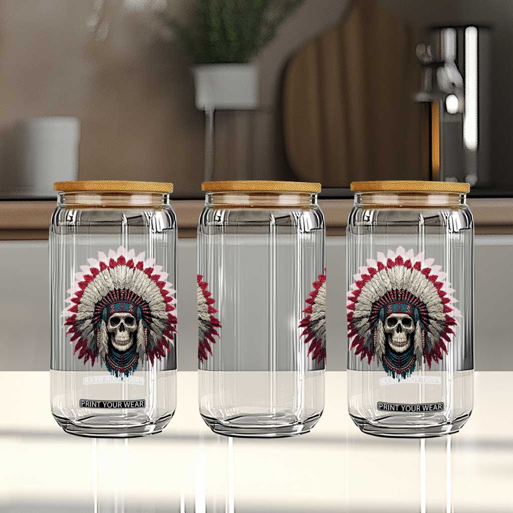 Native American Indian Chief Skull Headdress Glass Can TS11 Print Your Wear