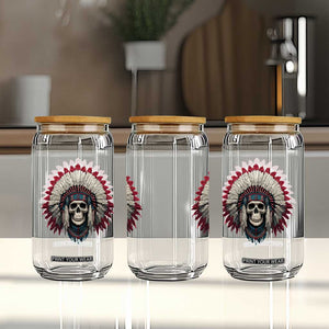 Native American Indian Chief Skull Headdress Glass Can TS11 Print Your Wear