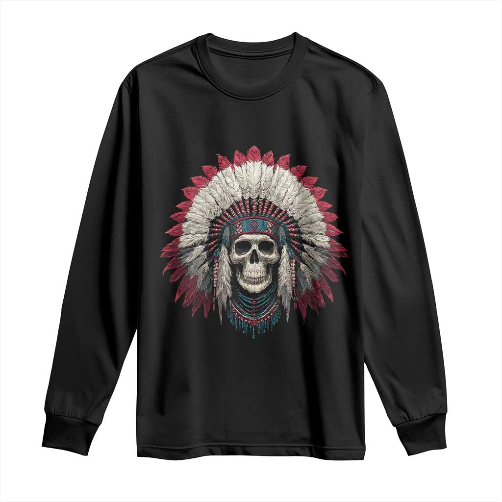 Native American Indian Chief Skull Headdress Long Sleeve Shirt TS11 Black Print Your Wear