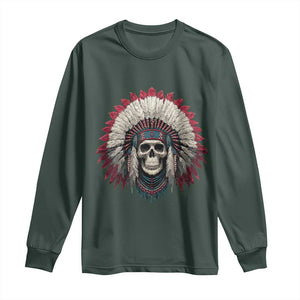 Native American Indian Chief Skull Headdress Long Sleeve Shirt TS11 Dark Forest Green Print Your Wear