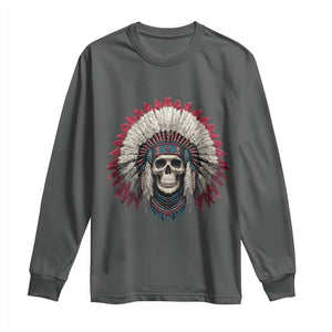 Native American Indian Chief Skull Headdress Long Sleeve Shirt TS11 Dark Heather Print Your Wear