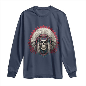 Native American Indian Chief Skull Headdress Long Sleeve Shirt TS11 Navy Print Your Wear