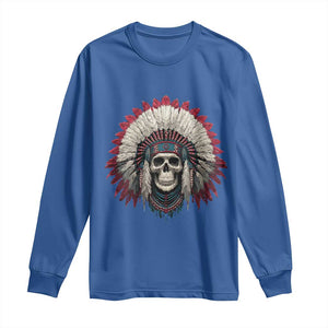 Native American Indian Chief Skull Headdress Long Sleeve Shirt TS11 Royal Blue Print Your Wear
