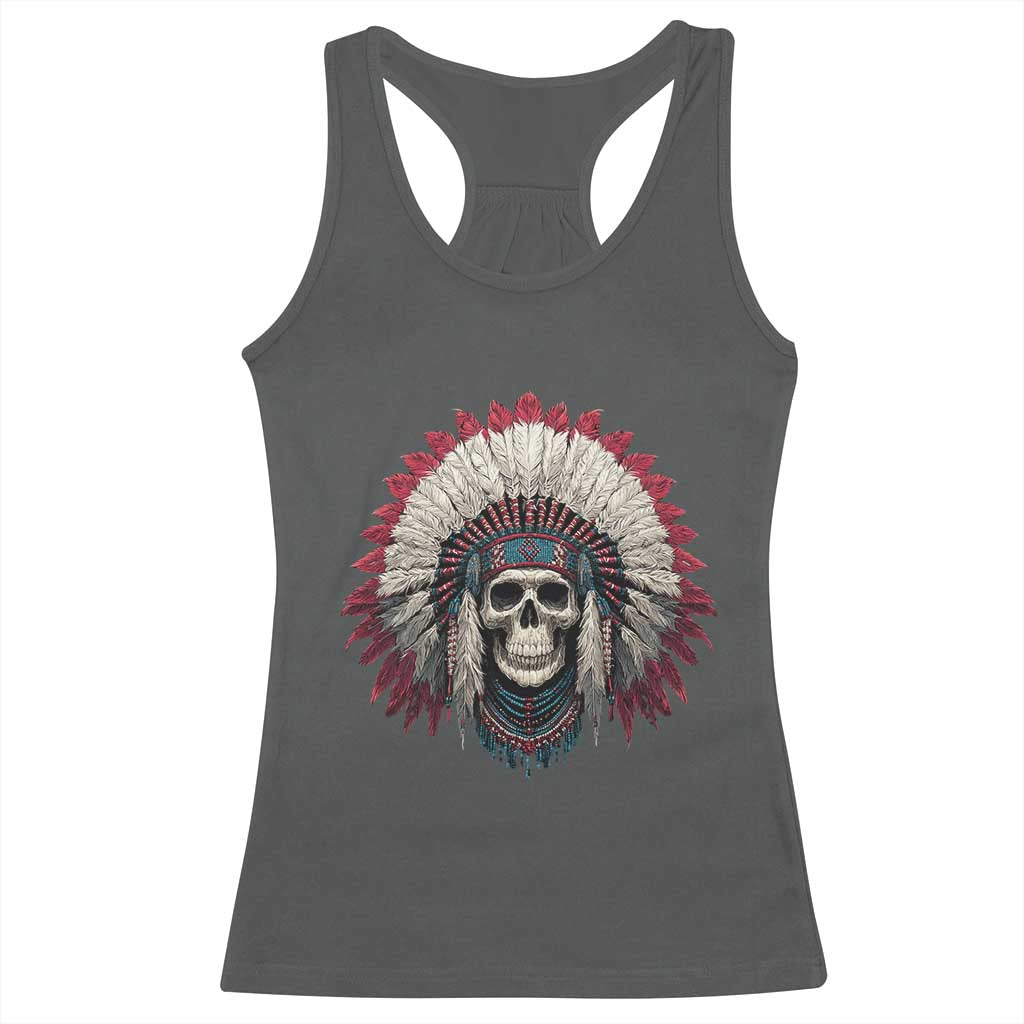Native American Indian Chief Skull Headdress Racerback Tank Top TS11 Dark Heather Print Your Wear